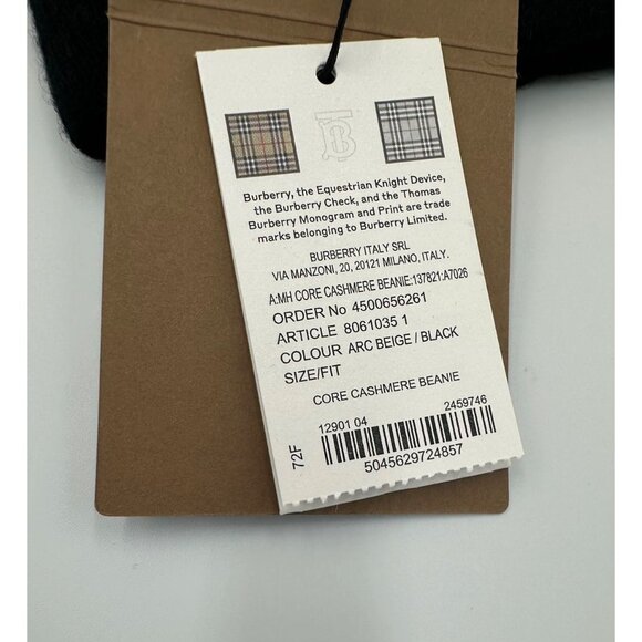 Burberry Unisex Logo Core Cashmere Beanie Beige/Black One Size - Picture 7 of 9